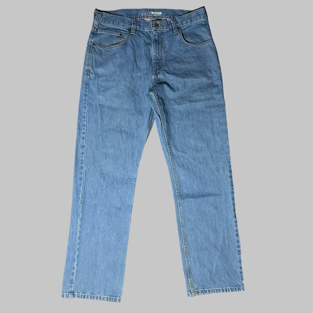 Carhartt Mens 34x32 Relax Straight Fit Light Blue Wash Denim Jeans BD5119-M - Picture 2 of 16